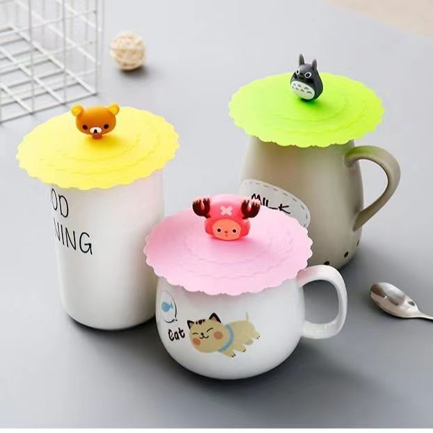创意硅胶杯盖通用圆形防尘陶瓷茶杯水杯配件可爱卡通马克杯子盖子