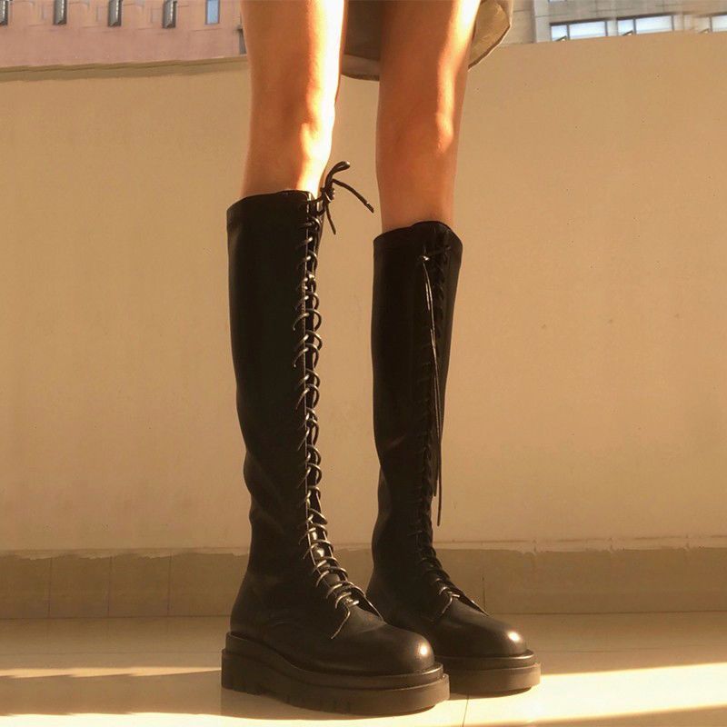 British style knight boots women's autumn  new thick-soled small bullet force slim tall but knee-high boots