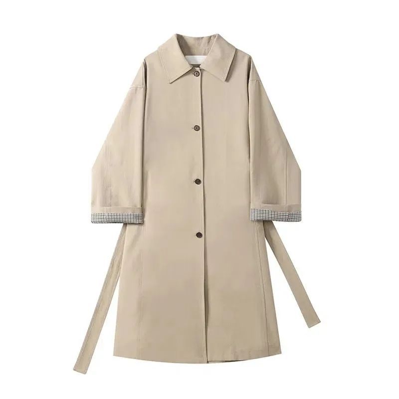Early autumn windbreaker jacket female  new spring and autumn khaki small Korean version British style mid-length
