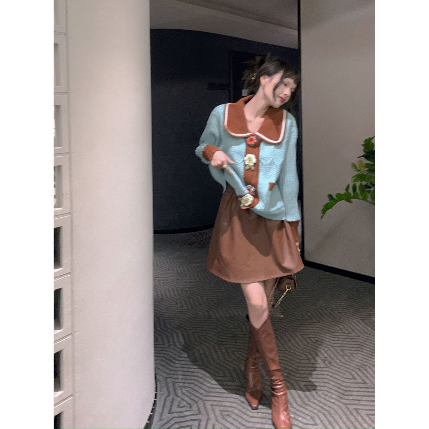 Autumn gentle wear women's 2022 new Korean style foreign style slim cardigan high waist thin short skirt two-piece trendy