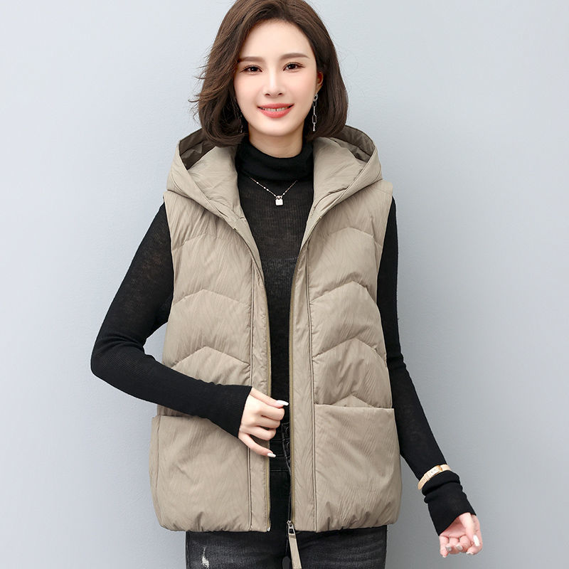 Down cotton vest female 2022 new fashion casual winter hooded middle-aged mother vest vest vest vest vest