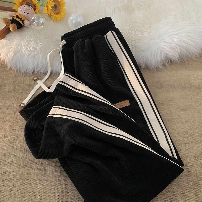 Corduroy pants men's  spring and autumn new loose straight pants ins trendy all-match striped sports casual trousers