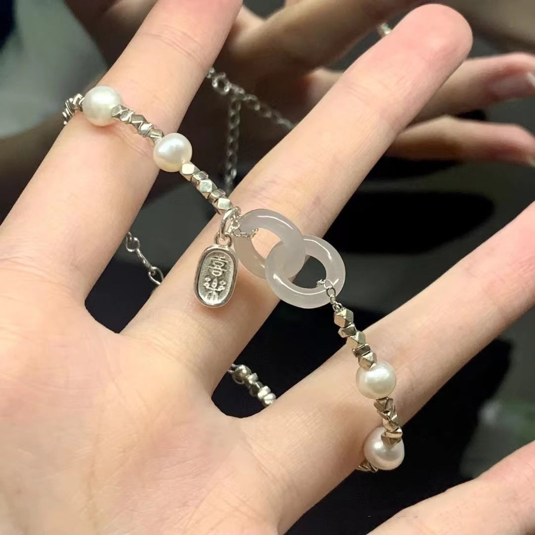 碎银平安扣珍珠手链2022年新款潮小众气质高级感简约复古中式手串