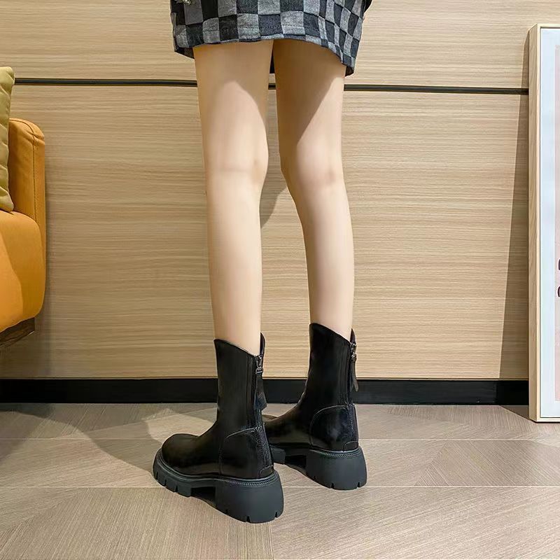 Real soft leather inner heightened knight boots women's  autumn and winter new boots small thick-soled tall Martin boots