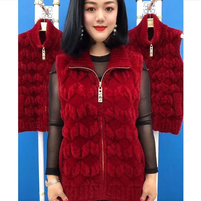 Middle-aged mother's autumn and winter imitation mink velvet lapel vest net red fashion all-match vest cardigan vest jacket