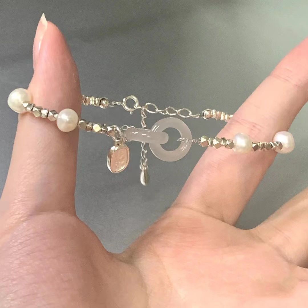碎银平安扣珍珠手链2022年新款潮小众气质高级感简约复古中式手串