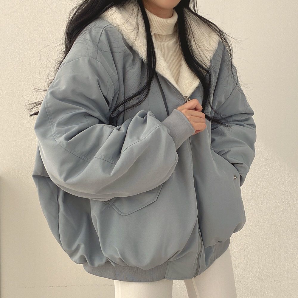 Korean plush and thick double-sided lamb wool for women's clothing, winter new zippered hooded cotton jacket top_voghion.com