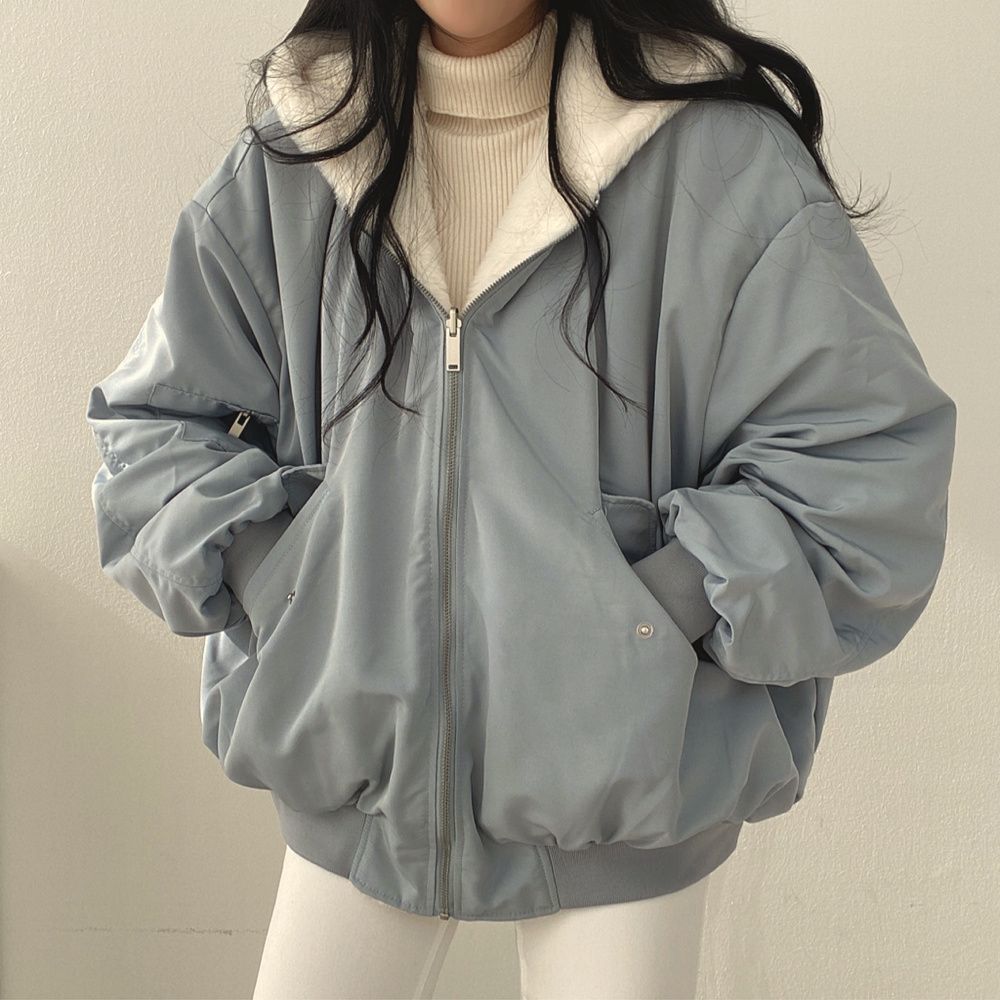 Korean plush and thick double-sided lamb wool for women's clothing, winter new zippered hooded cotton jacket top_voghion.com