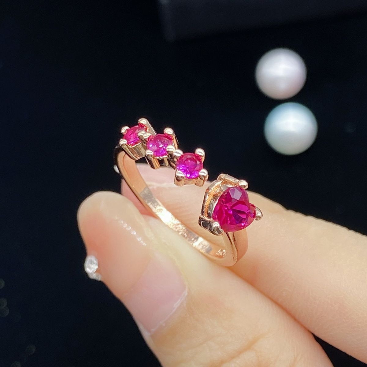 Elegant Heart-shaped Red Tourmaline Ring In Sterling Silver For Women_voghion.com