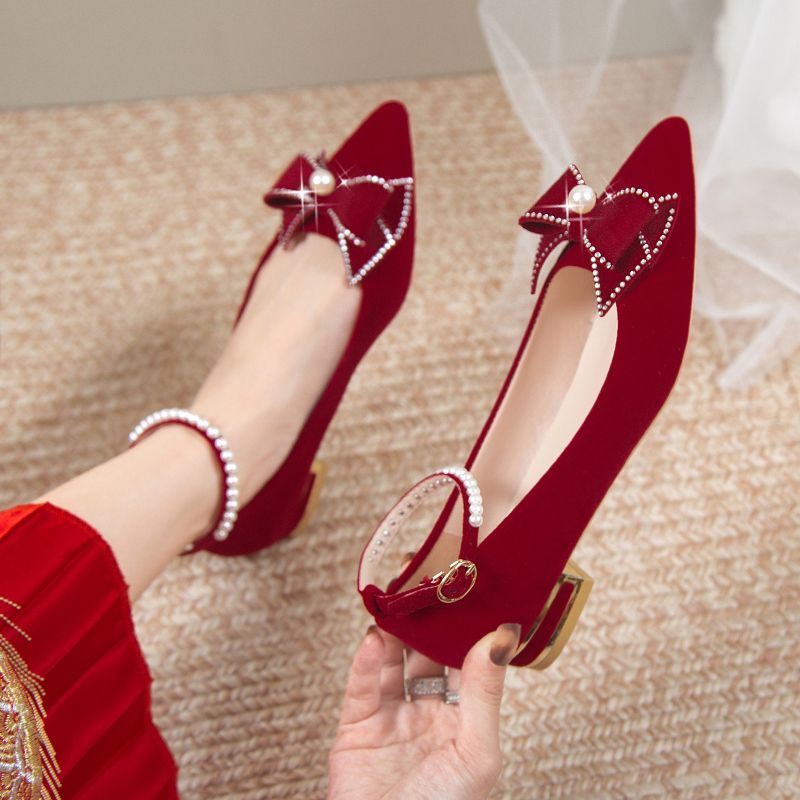 秀禾服婚纱新娘结婚鞋两穿孕妇高跟鞋新款粗跟婚礼婚宴伴娘鞋