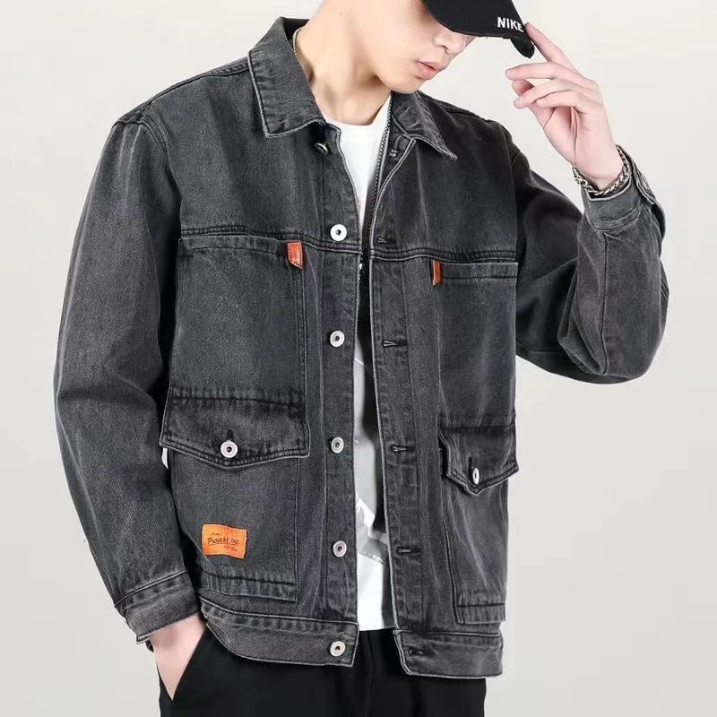 Spring and autumn denim jacket 2023 new Japanese trendy brand high-end multi-pocket tooling loose large size men's jacket
