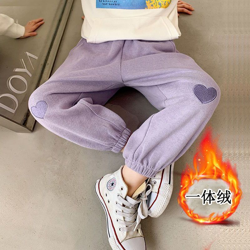 女童褲子加絨加厚2023新款冬裝一體絨衛褲運動褲冬天寬鬆加棉外穿