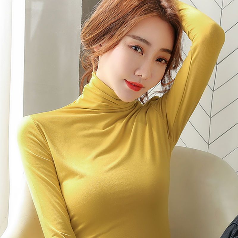 Long-sleeved t-shirt bottoming shirt women's new modal high-necked spring and autumn foreign style inner slim design sense thin top