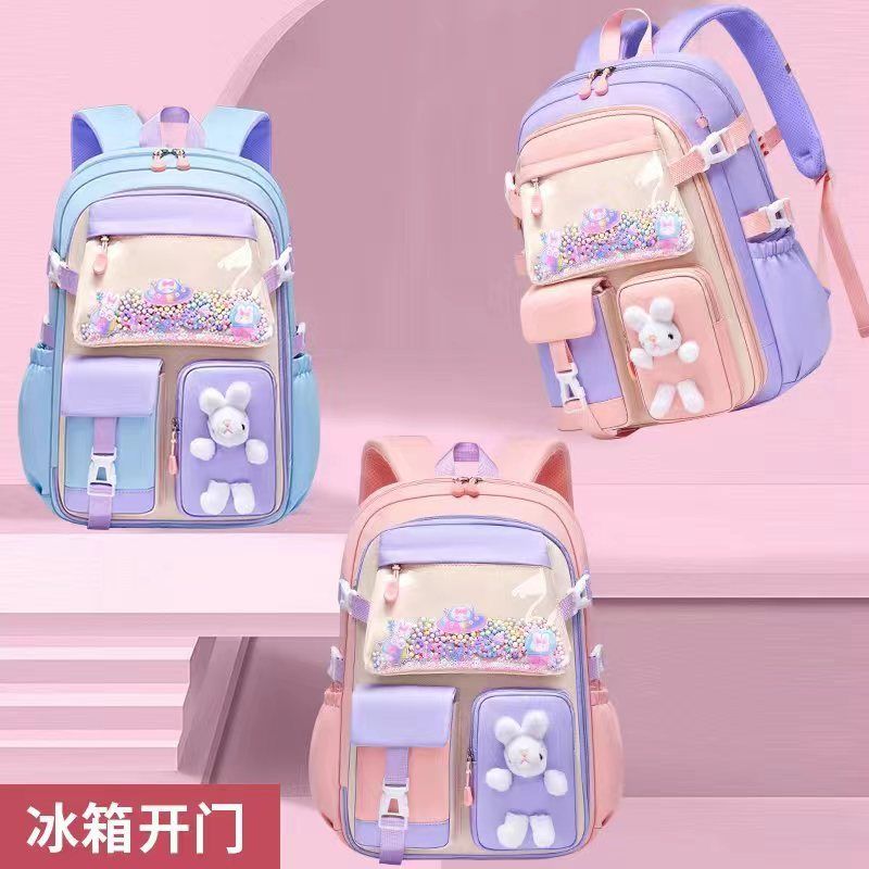 Primary school girls' schoolbags for grades four, five and six, first grade schoolbags, backpacks for junior high school students, shoulder pads, light pink