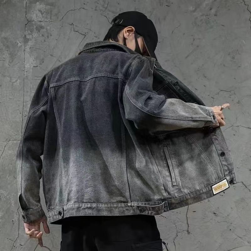 Spring and autumn denim jacket 2023 new Japanese trendy brand high-end multi-pocket tooling loose large size men's jacket