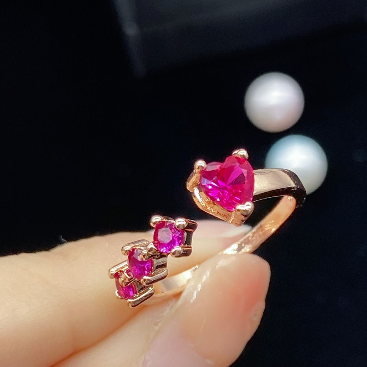 Elegant Heart-shaped Red Tourmaline Ring In Sterling Silver For Women_voghion.com