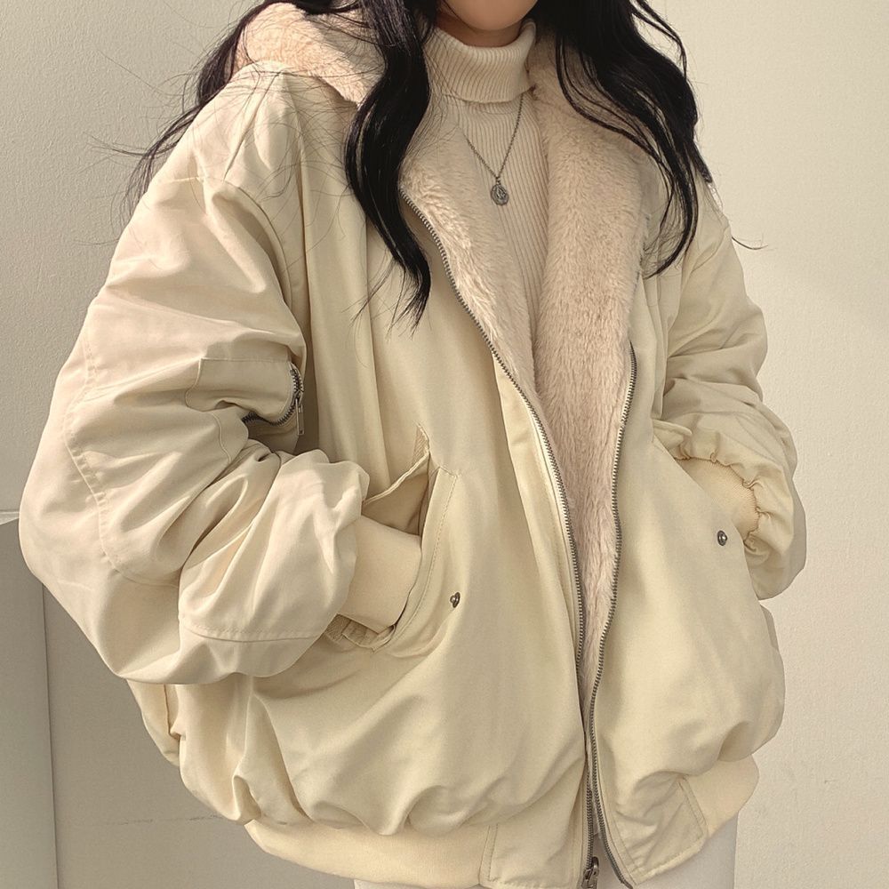Korean plush and thick double-sided lamb wool for women's clothing, winter new zippered hooded cotton jacket top_voghion.com