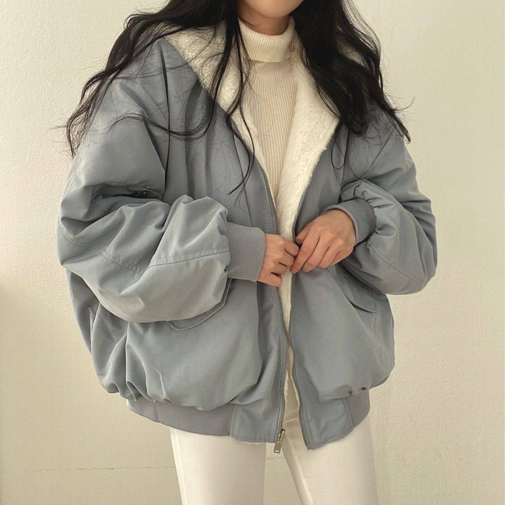 Korean plush and thick double-sided lamb wool for women's clothing, winter new zippered hooded cotton jacket top_voghion.com