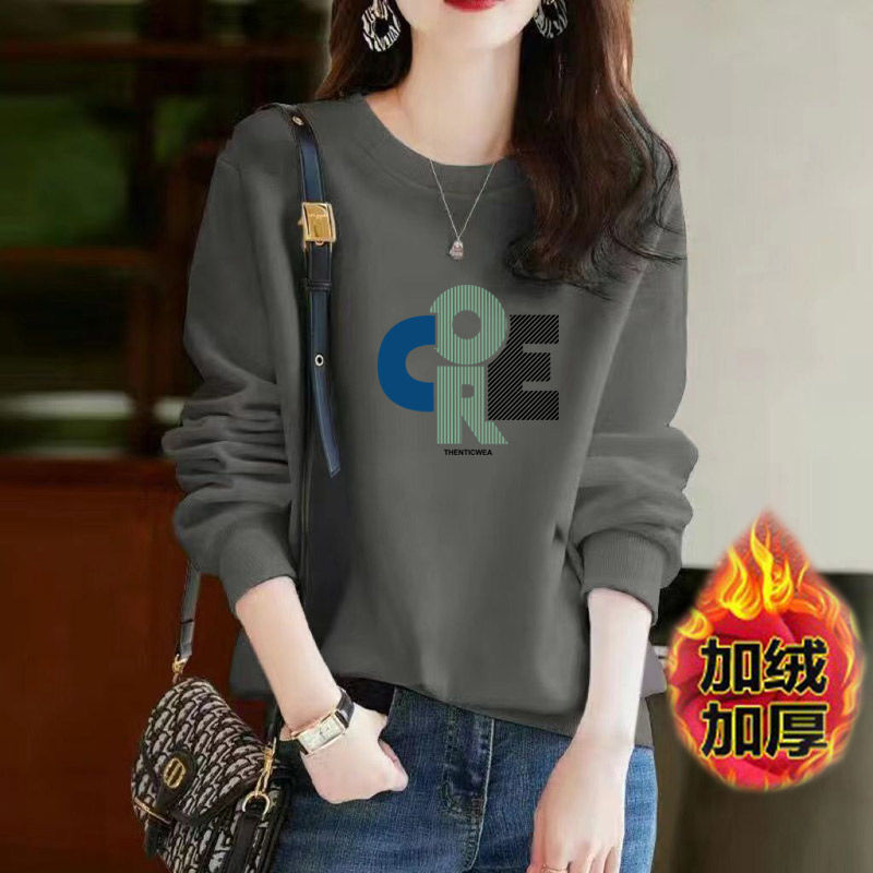 正品】灰色衛衣女秋冬季加絨加厚2022新款洋氣純棉寬鬆長袖上衣女