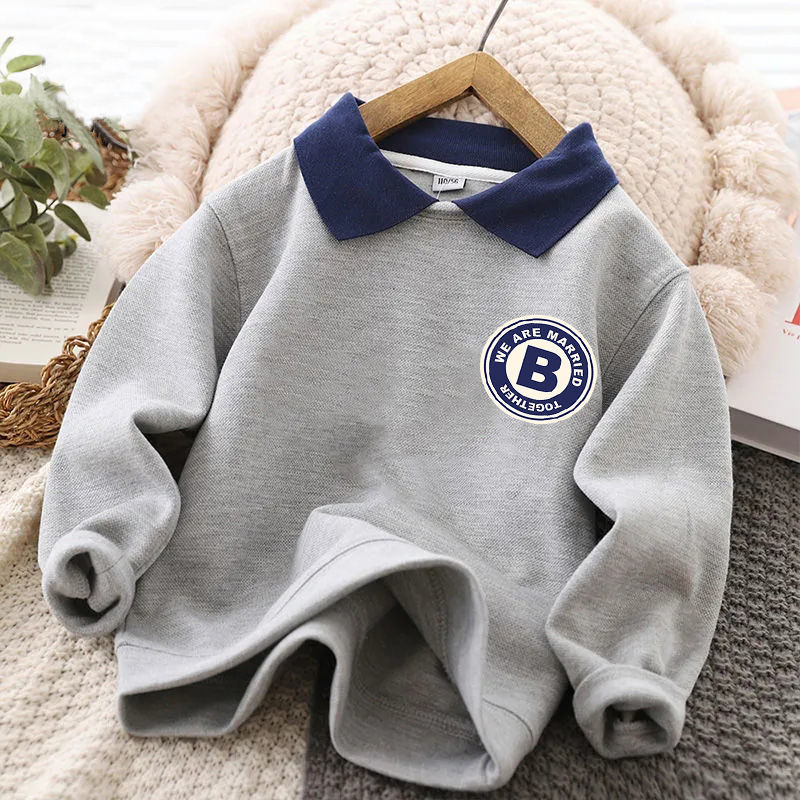 Boys sweatshirts 2022 spring and autumn latest children's fashionable polo shirts for girls, middle and large children bottoming tops and jackets