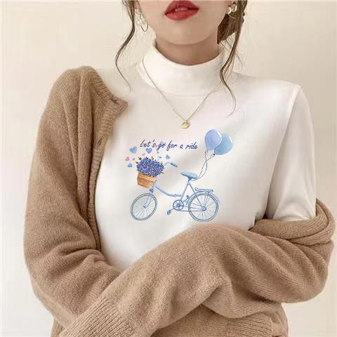 雙面德絨半高領打底衫女秋冬季加厚保暖內搭修身顯瘦長袖T恤上衣