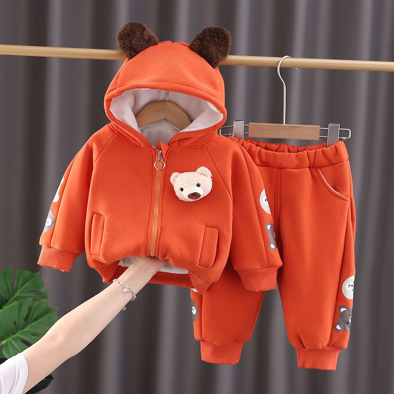 男童冬装套装2022新款网红童装儿童加绒卫衣男宝宝冬季加厚两件套