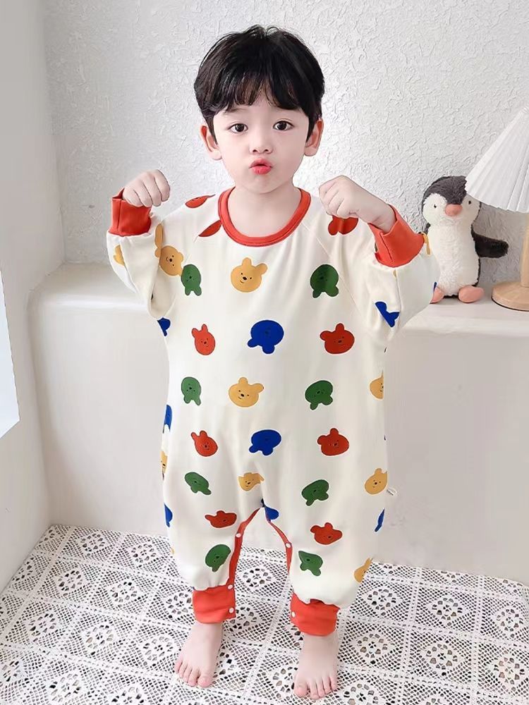Children's pajamas pure cotton boys and girls jumpsuit  autumn and winter new home clothes baby sleeping bag infants