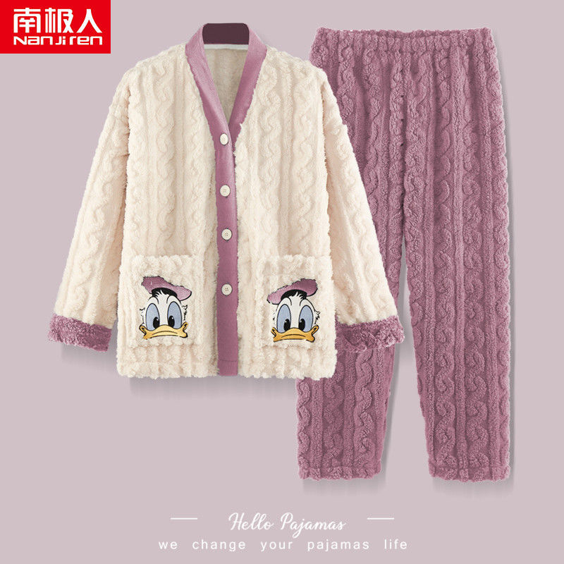 Nanjiren Pajamas Women's Autumn and Winter Coral Fleece Thickened Plush 2023 New Net Red Cute Flannel Homewear