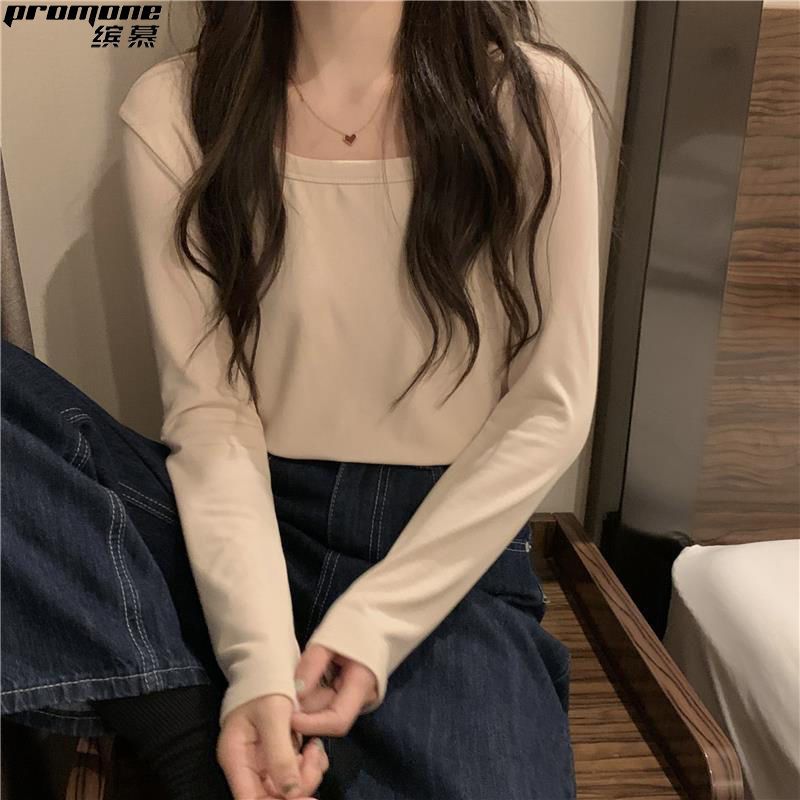 PROMONE加厚打底T恤秋冬韓版2022低領德絨保暖百搭外穿長袖上衣女