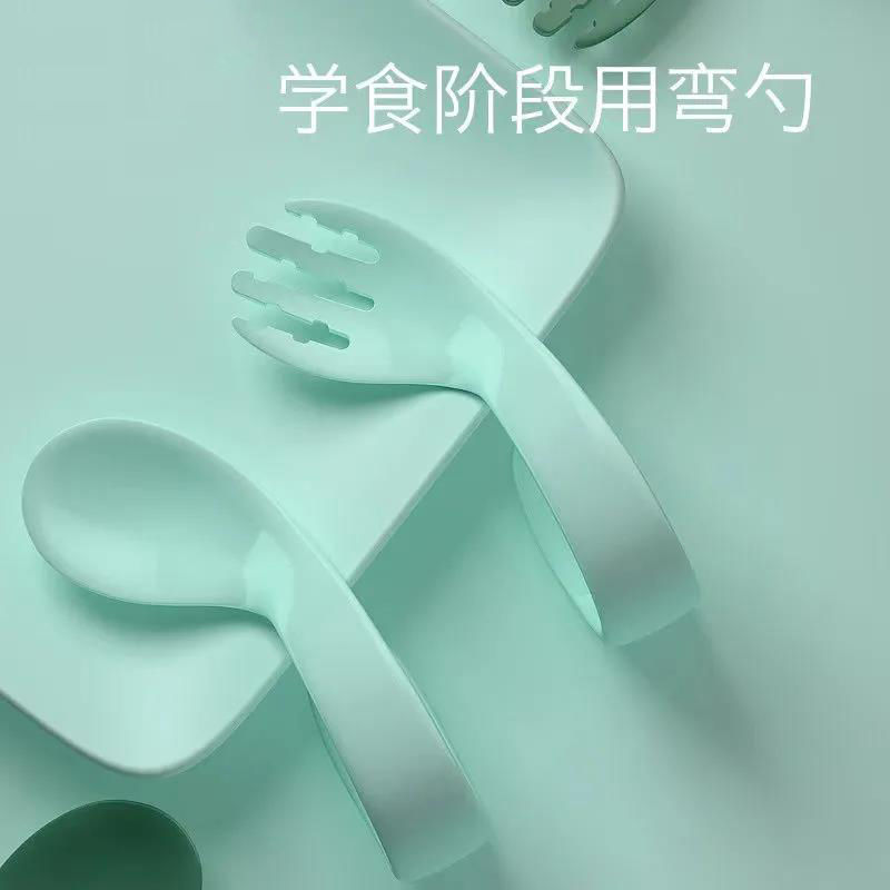 寶寶學吃飯訓練勺子叉子可彎曲嬰兒彎頭叉勺練習筷子兒童餐具套裝