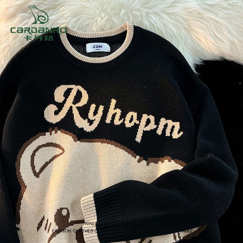 Kadan Road Japanese retro small bear sweater women's autumn and winter lazy wind ins super hot different couple models