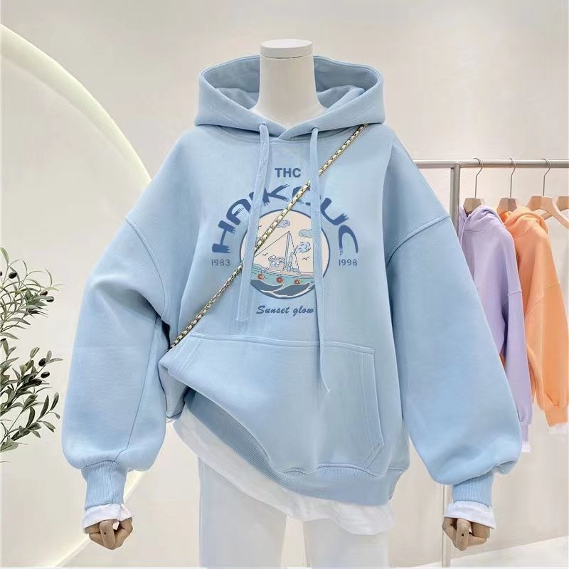 Girls' sweater spring and autumn 2022 new trendy foreign style children's autumn clothes girls big children autumn and winter plus fleece hooded top