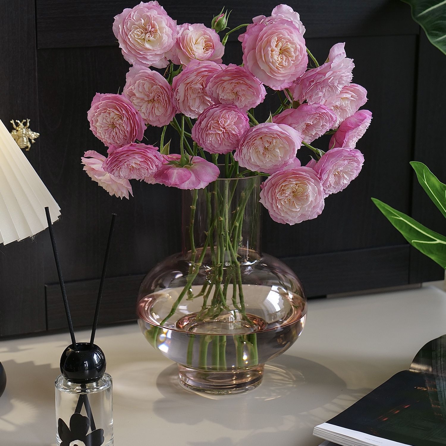 北欧ins风粉色透明玻璃小花瓶摆件花瓶高级感软装创意装饰花器