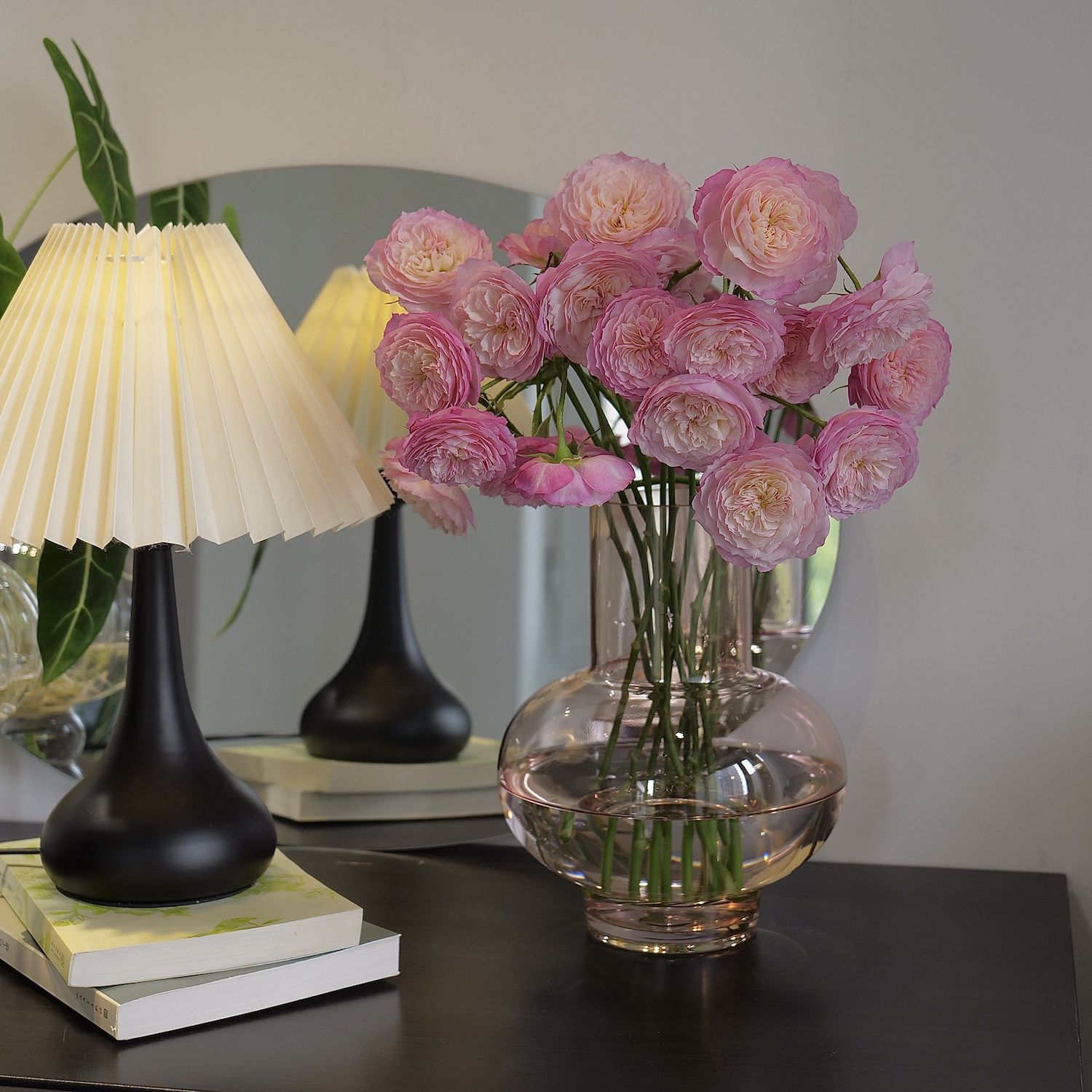 北欧ins风粉色透明玻璃小花瓶摆件花瓶高级感软装创意装饰花器