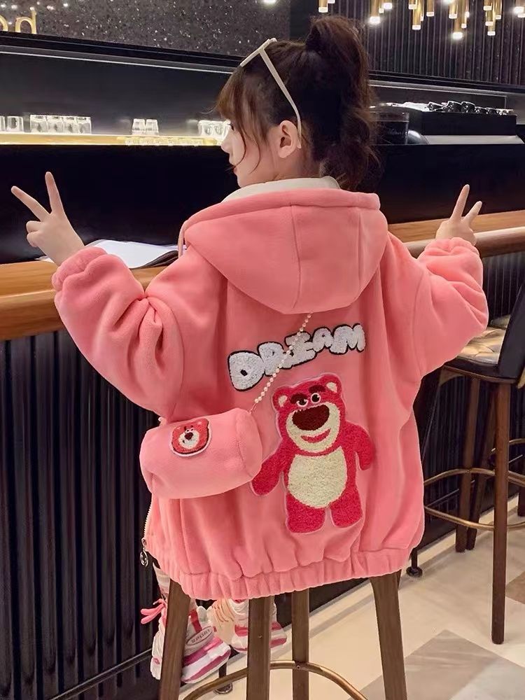 女童加絨外套2022秋冬新款兒童網紅洋氣加厚上衣童裝夾棉女孩時髦