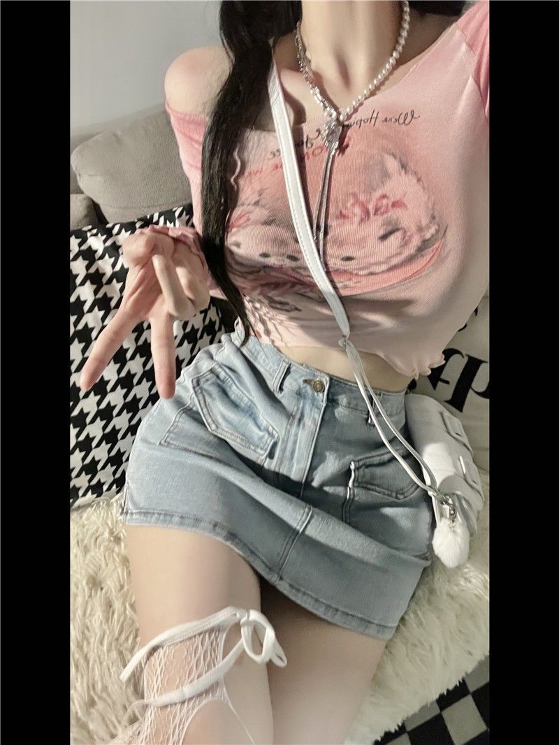 Ins style tight-fitting short sexy western-style bottoming shirt women's autumn irregular curling single wear top with t-shirt winter