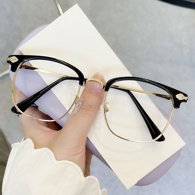 Half-frame plain glasses men's trendy handsome big-frame glasses frame women's myopia can match degree big face eye frame