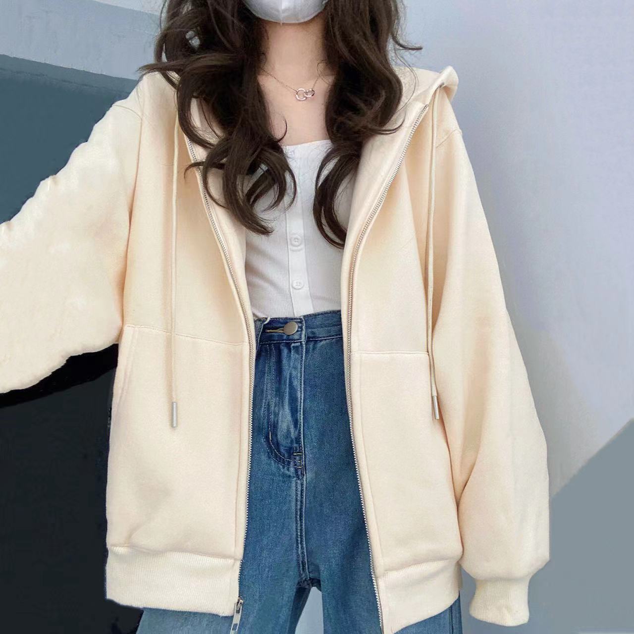 New super white cream apricot zipper cardigan sweatshirt for women autumn and winter silver fox velvet loose super hot ins trendy jacket trendy