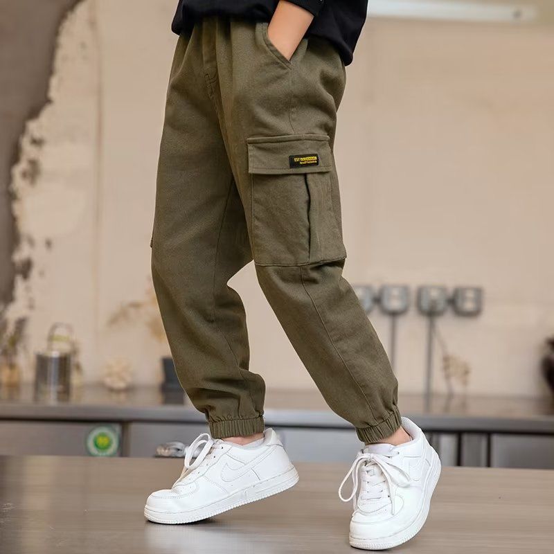  autumn and winter boys' trousers, overalls, casual pants, big children's fleece and thickened children's trousers fashion trend