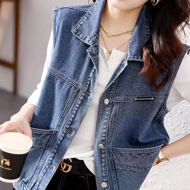 Foreign trade big-name pick-and-miss counter withdraws clearance tail single women's tooling pockets age-reducing denim vest jacket