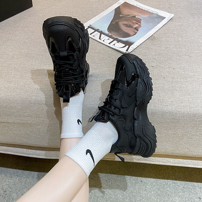 Explosive black daddy shoes female ins trend 2022 autumn new Hong Kong style all-match thick-soled sports and leisure shoes female