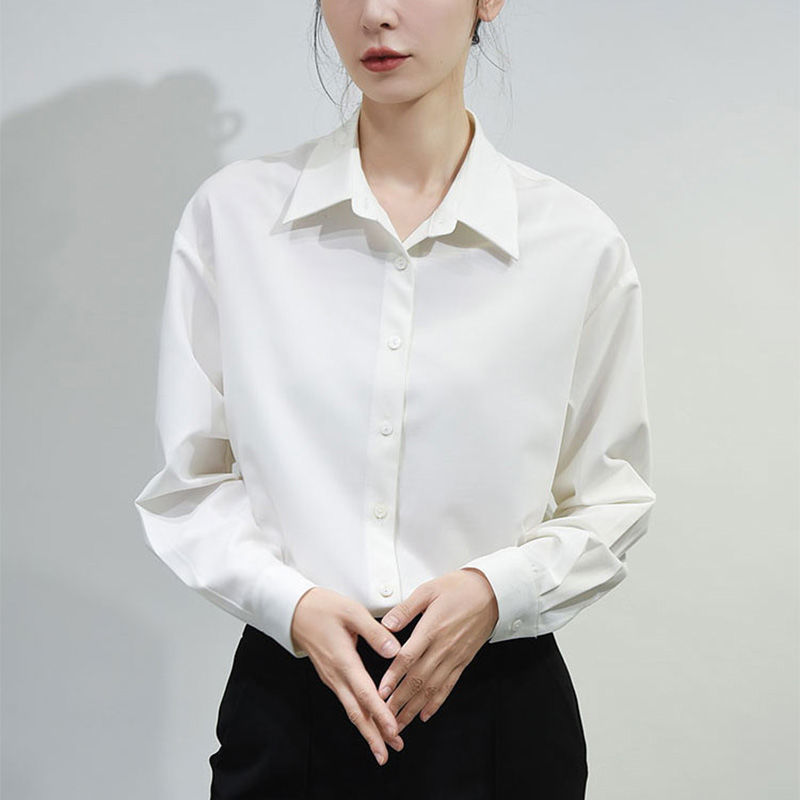 雪紡襯衫女春秋新款日韓設計感百搭職業長袖POLO領襯衣寬鬆打底衫