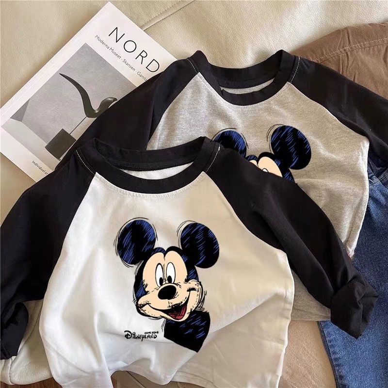 100% cotton boys and girls bottoming shirt spring and autumn 2022 Mickey children's baby top T-shirt long sleeves