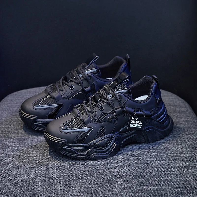 Explosive black daddy shoes female ins trend 2022 autumn new Hong Kong style all-match thick-soled sports and leisure shoes female