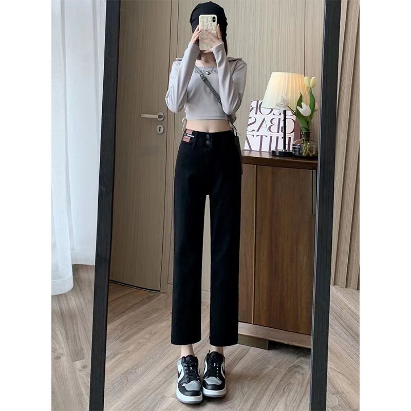 YSYOURS黑色煙管牛仔褲女小個子直筒春秋季設計感高腰顯瘦九分褲
