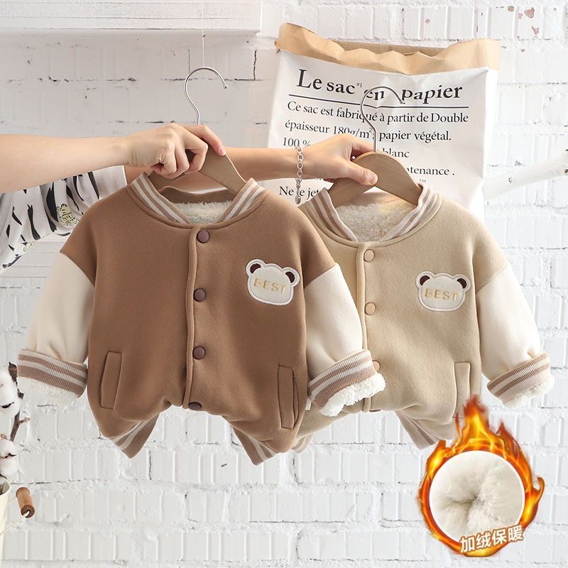 Children's clothing  autumn and winter new baseball uniform jacket male baby plus velvet thick foreign style top children's winter fashion