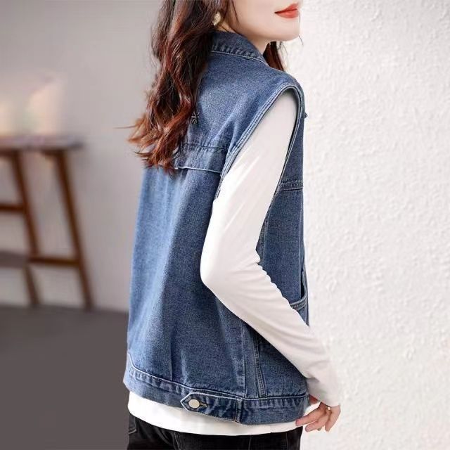 Foreign trade big-name pick-and-miss counter withdraws clearance tail single women's tooling pockets age-reducing denim vest jacket