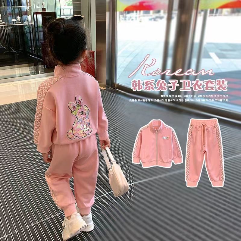 女童加絨套裝2022秋冬新款洋氣兔子兒童小女孩韓版網紅春秋兩件套