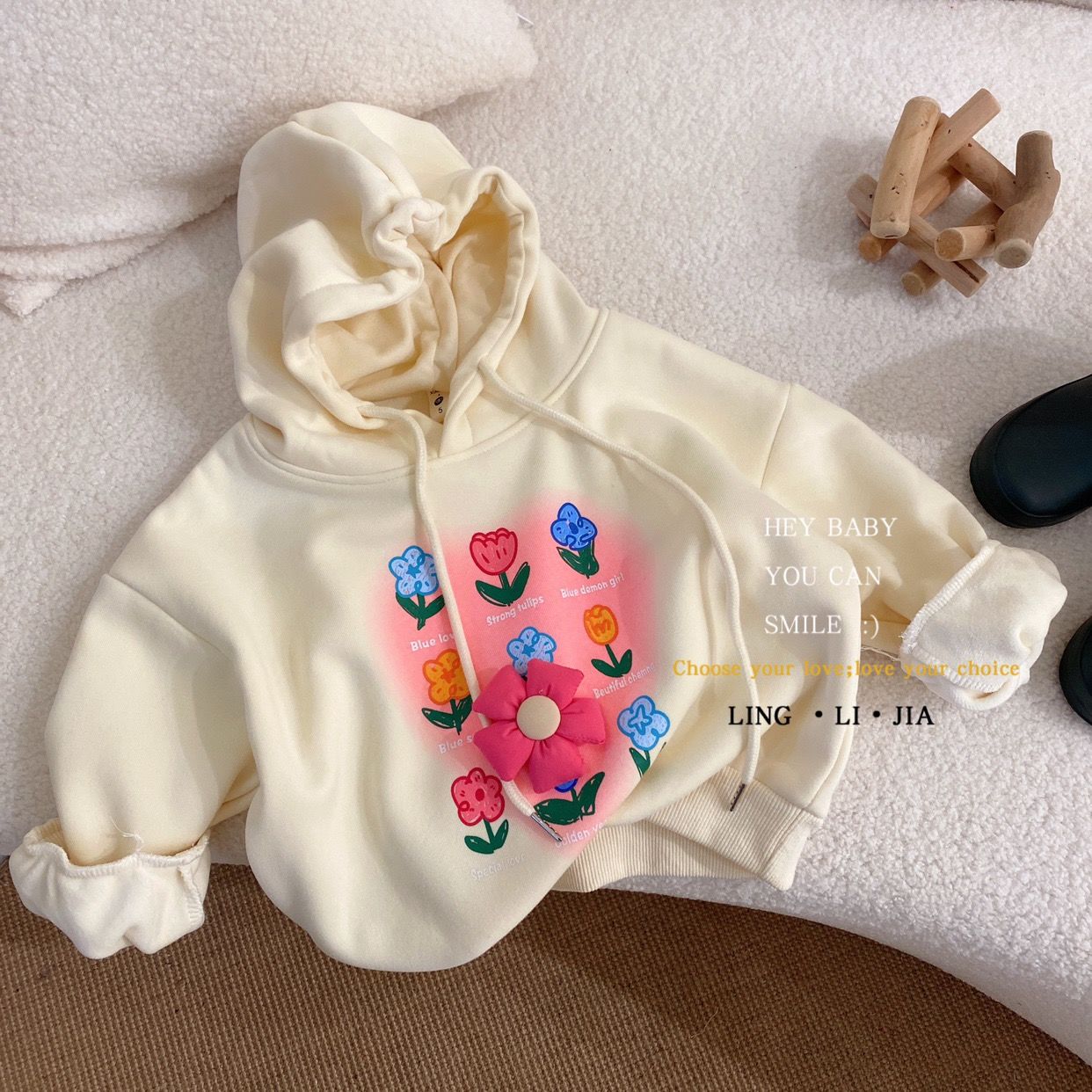 Warehouse clearance big label cut label [three-dimensional flowers] autumn plus velvet thickened children's hooded sweater jacket jacket