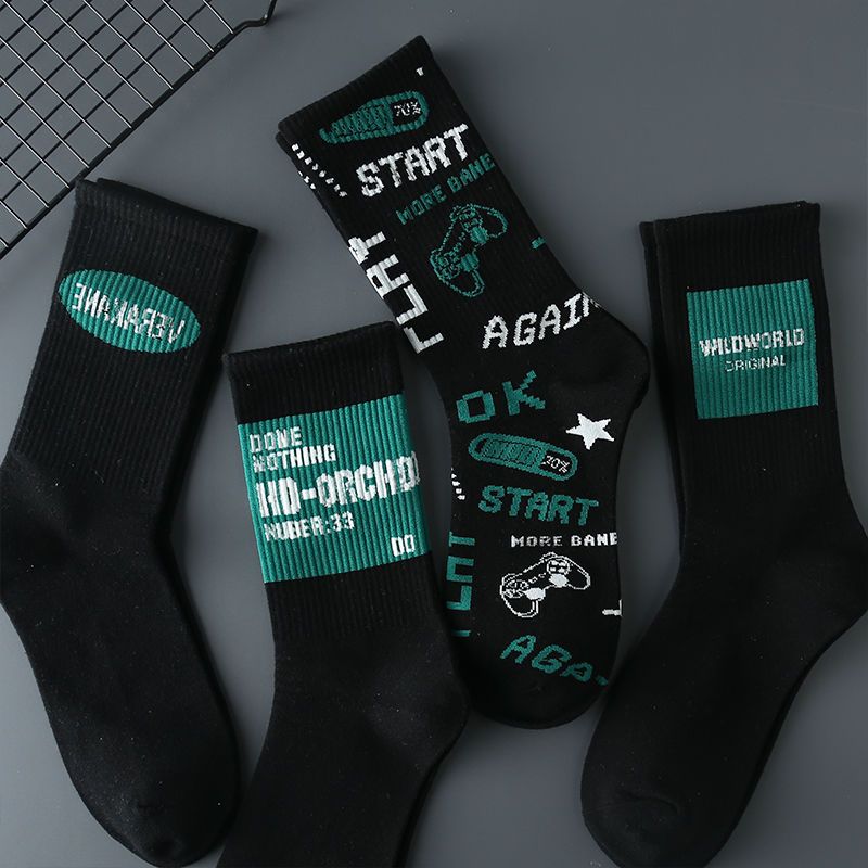 Strumpor för manliga studenter, idrottsstrumpor, höstens mångsidiga svarta mellanlängda inlägg, fukt- och luktbeständig basketboll_voghion.com